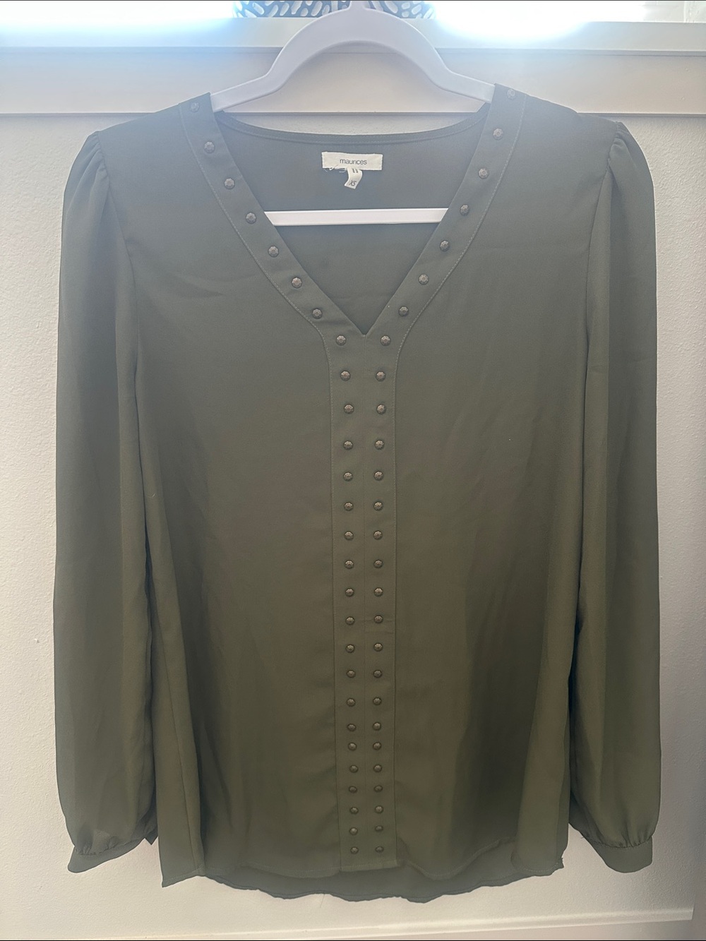 Maurices Olive Green V-Neck Stud Detail Blouse